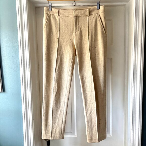 ecru Straight Leg Speckled Suit Pants Ankle Cream Size 8 - Picture 1 of 13